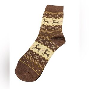 Brown and Cream Reindeer Pattern Knit Sock